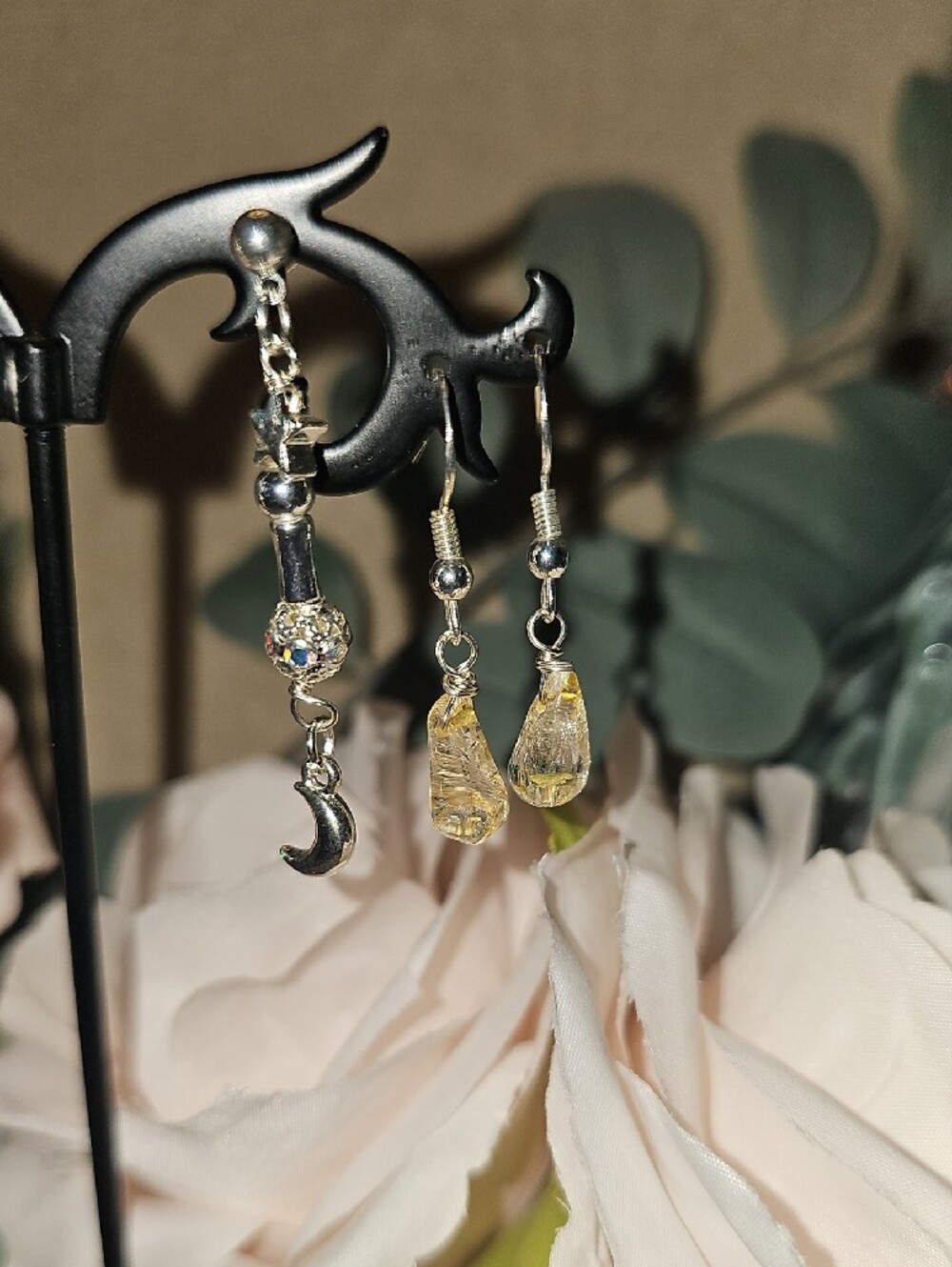 Silver .925 and Tourmaline,citrean And Moon- Stars 3Earrings Set (316A) - Picture 4 of 6